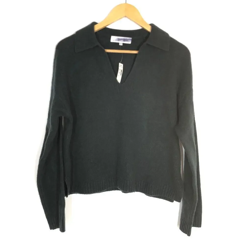 Madewell Polo Sweater Cashmere Wool Blend Dark Green NWT XXS